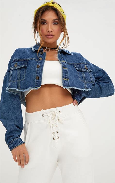 Womens Denim Jackets Cropped And Ripped Prettylittlething Usa