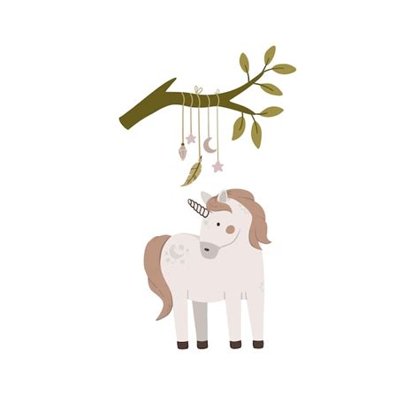 Premium Vector Hand Drawn Cute Unicorn With Leaves On White