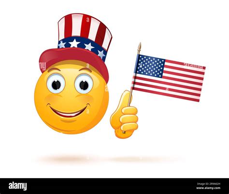 Funny emoji celebrates US Independence Day. Glad emoticon face in Uncle ...