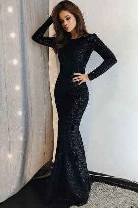 Glistening Black Long Sleeve Plus Size Prom Dress Promfy