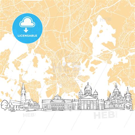 Helsinki Finland Skyline Map - HEBSTREITS