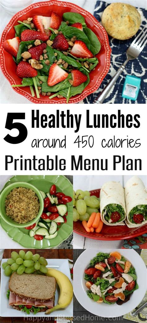 FREE Printable Menu Plan: 5 Healthy Lunches at 450 Calories each | Healthy lunch, Lunch, Menu ...