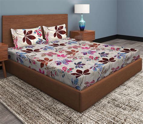 Buy Multicolor Floral 186 Tc Cotton Double Bedsheet With 2 Pillow