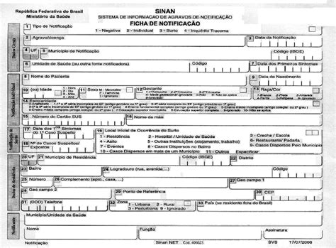 Ficha produzida pelo Sinan também destinada à notificação