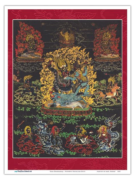 Yama Dharmaraja Buddhist Protector Deity Vintage Tibetan Thangka