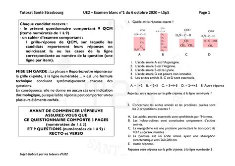 Eb1 Sujet Tutorat Santé Strasbourg Ue 2 Examen Blanc N° 1 Du 6