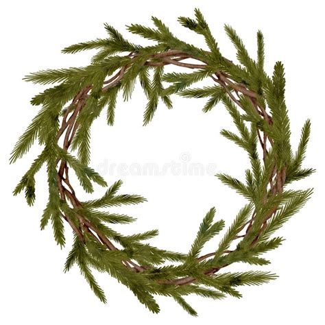 Watercolor Christmas Wreath With Evergreen Fir Branches Isolated On