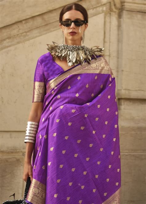 Purple Banarasi Khaddi Silk Saree Urban Womania