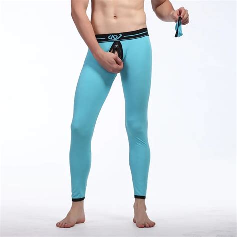 Wj Fashion Men Thermal Underwear Comfy Sexy Long John Warm Pants Gay Leggings Men Penis Bag Open