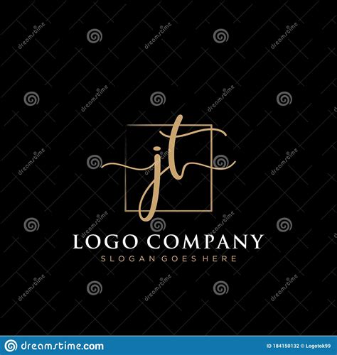 JT Initial Handwriting Logo With Rectangle Template Vector Stock Vector