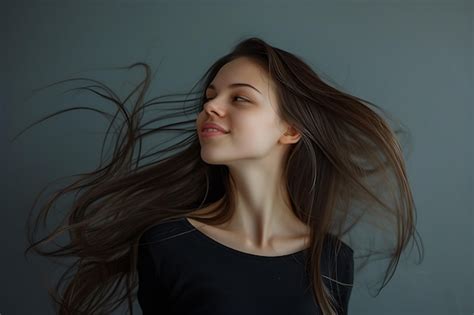 Premium Photo Joyful Young Woman With Long Hair Spins