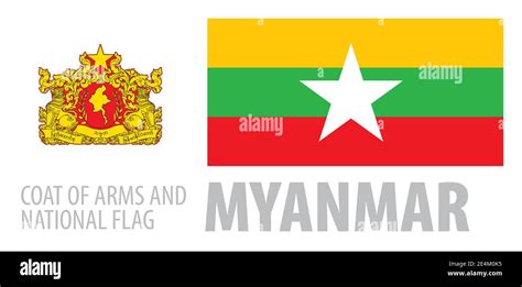 Vector Set Of The Coat Of Arms And National Flag Of Myanmar Stock Vector Image And Art Alamy