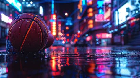 A Basketball Is On The Ground In The Rain Premium Ai Generated Image