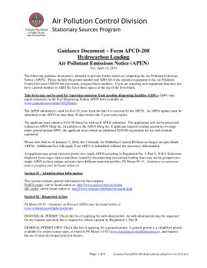 Fillable Online Colorado Form APCD 208 APEN Guidance Document