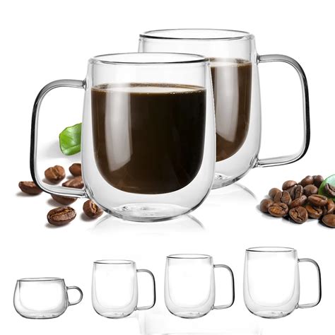 Pack Coffee Mugs Clear Glass Double Wall Cup With Handle For Coffee