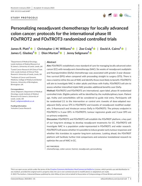 Pdf Personalising Neoadjuvant Chemotherapy For Locally Advanced Colon