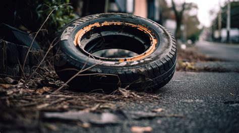 Tire Has Been Left On A Road By A Car Background Broken Wheel Tire Hd