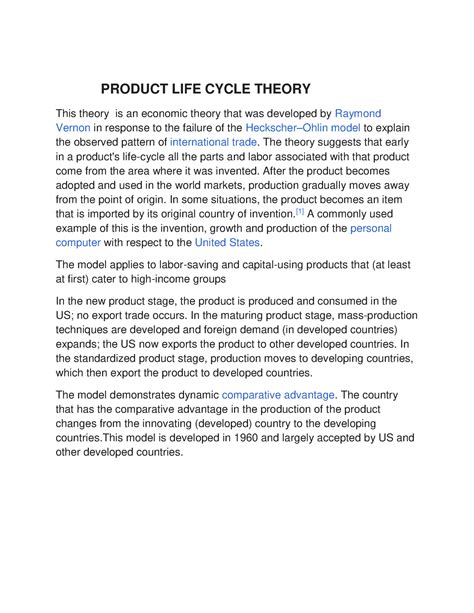 Product Life Cycle Theory Pdf Product Life Cycle Theory This Theory Is An Economic Theory That