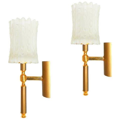 Pair French Art Deco Brass Art Glass Wall Lights Sconces At 1stdibs