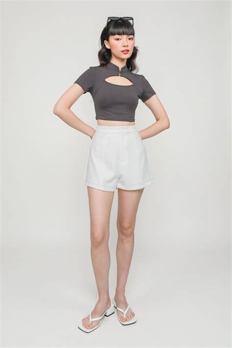 Suki Mandarin Collar Crop Top Grey The Tinsel Rack