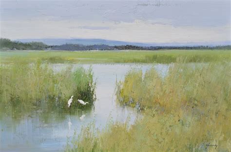 Original Oil Painting of Marsh with egrets - Nava Store