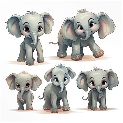 Elefante De Dibujos Animados Con Diferentes Expresiones Generativ Ai