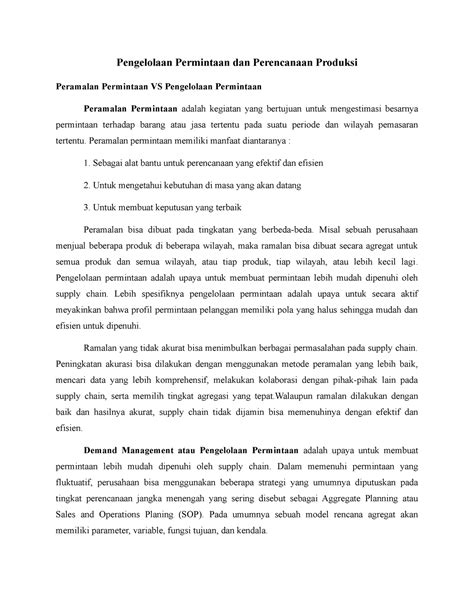 Pengelolaan Permintaan Dan Perencanaan Produksi Peramalan Permintaan