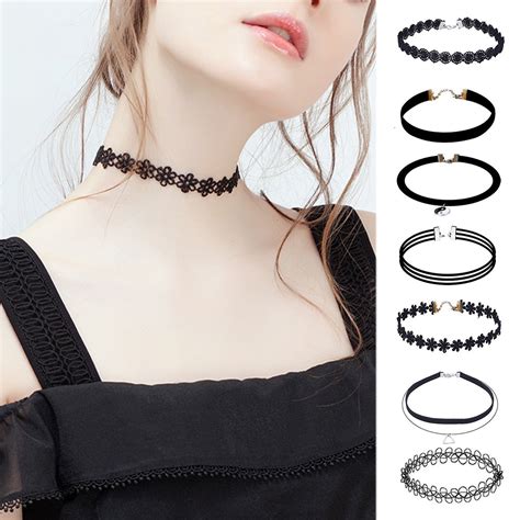 Rygai 1 Set Choker Necklaces Hollow Out Lace Black Sexy Cut Out Chokers For Party H