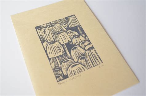 Fairy Inkcap Mushrooms Linocut Print — Sally Anne Stewart Printmaker