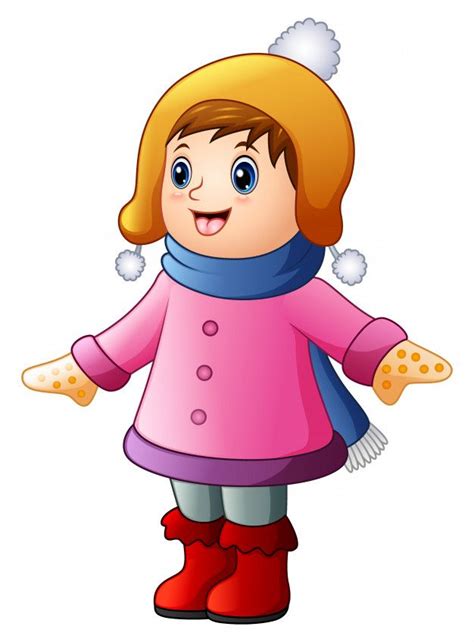 Маленькая счастливая девушка в зимней одежде | Премиум векторы | Kids ...