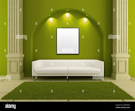 3d Interiors White Couch In Red Room Stock Photo Alamy