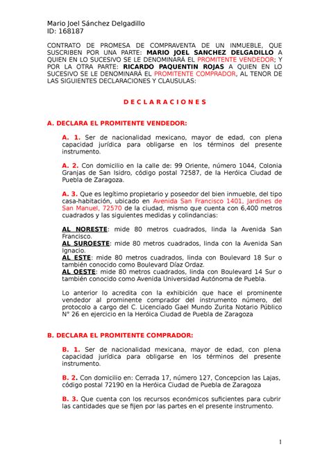 Contrato De Promesa De Compraventa De Bien Inmueble Contrato De