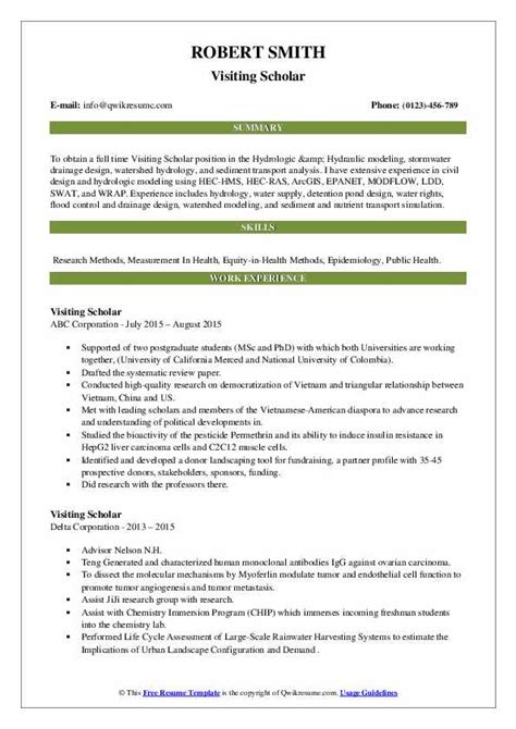 Visiting Scholar Resume Samples QwikResume