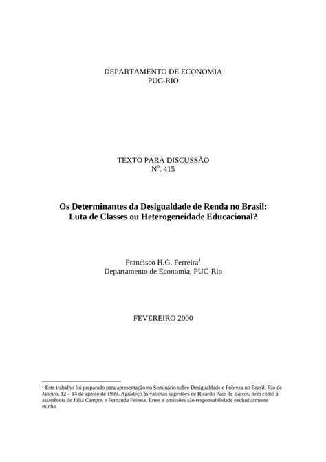 Pdf Os Determinantes Da Desigualdade De Renda No Brasil Luta