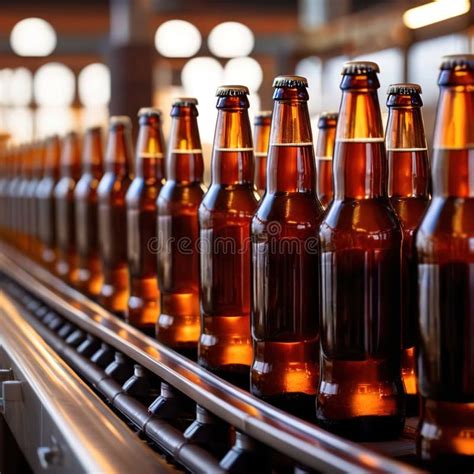 Assembly Line Bottling Plant With Glass Beer Bottles Alcoholic