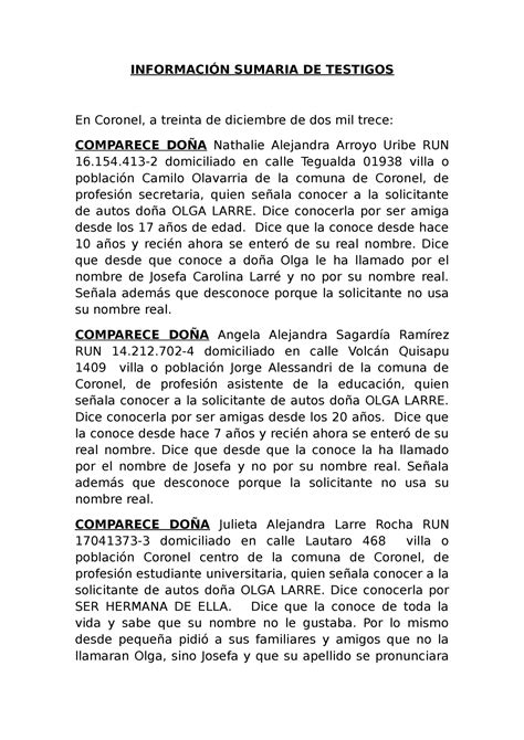 Informacion Sumaria De Testigos InformaciÓn Sumaria De Testigos En