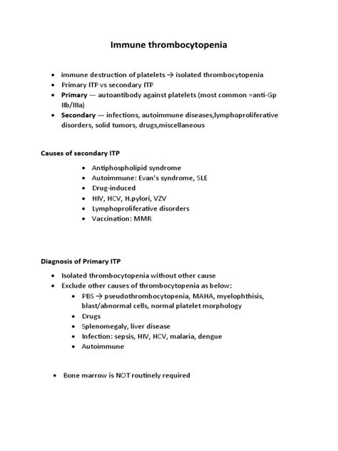 Immune Thrombocytopenia Causes Of Secondary Itp Pdf Medical