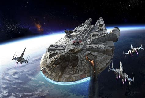 Millennium Falcon Being Escorted By X Wings Star Wars Artwork Star