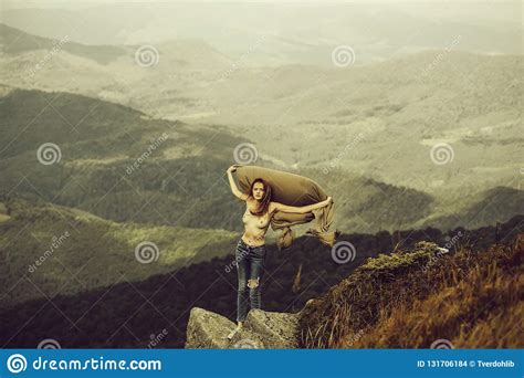 Pretty Girl On Mountain Slope Stock Photo Image Of Girl Chest 131706184