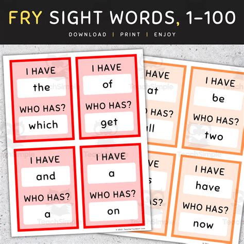 Fry Sight Words I Have Who Has Game Flash Cards 1 100 [set 2] By