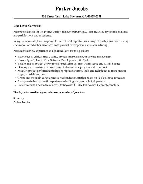 Quality Manager Cover Letter