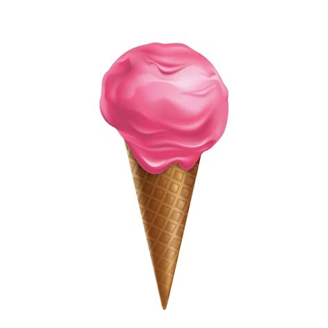 Gelado cor de rosa 3d realístico no cone do waffle isolado no fundo