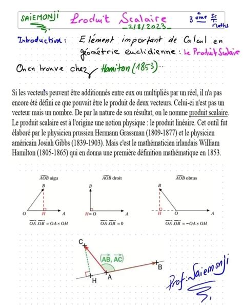 3 ème Sc expérimentales Math produit scalaire