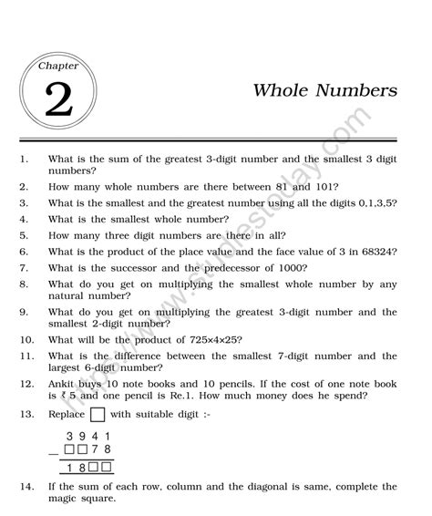 Whole Numbers Worksheet For Class Prntbl Concejomunicipaldechinu Gov Co