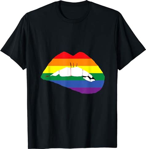 Amazon Gay Lips Mouth LGBT Pride Kiss Me Biting Homosexual Kissing T Shirt Clothing
