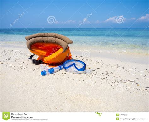 Dive Equipment On White Sand Beach Stock Photo Image Of Wave