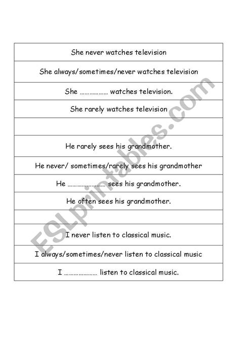 English Worksheets Adverbs Of Frequency Always Sometimes Usually Never Quiz