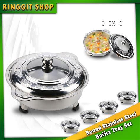 Ringgit Shop 5 Sets 31cm Stainless Steel Buffet Set Bekas Lauk Catering