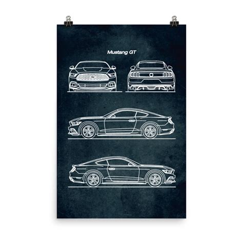 Mustang GT Car Blueprint Poster Vintage Style Home Decor Etsy