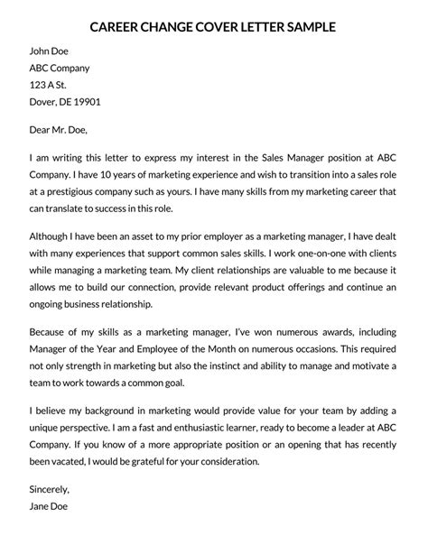Cover Letter Template For Career Change